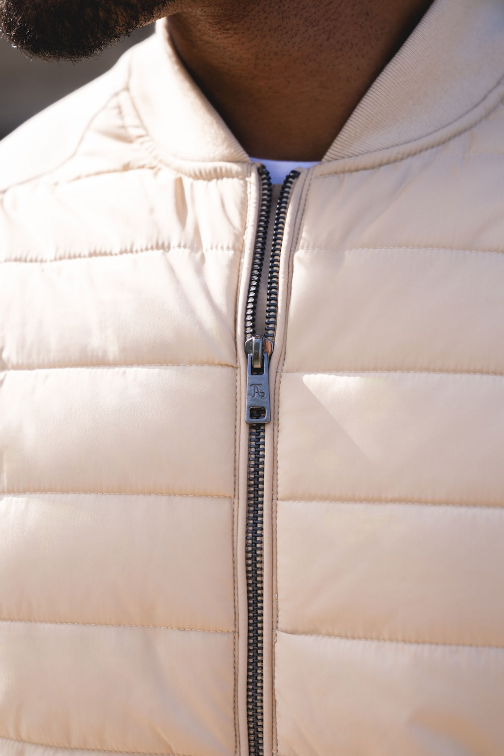 Quilted Hybrid Bomber Jacket in Neutral - TAILORED ATHLETE - USA