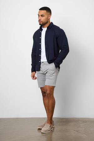 Linen Blend Button Through Shirt in Navy - TAILORED ATHLETE - USA