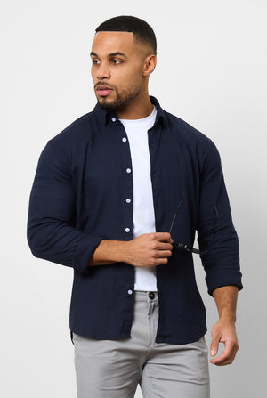 Linen Blend Button Through Shirt in Navy - TAILORED ATHLETE - USA