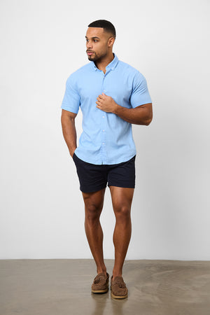 Linen Blend Button Through Shirt in Sky Blue - TAILORED ATHLETE - USA