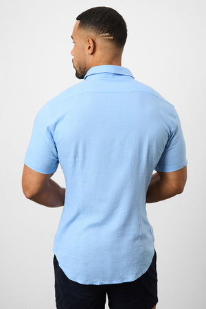 Linen Blend Button Through Shirt in Sky Blue - TAILORED ATHLETE - USA