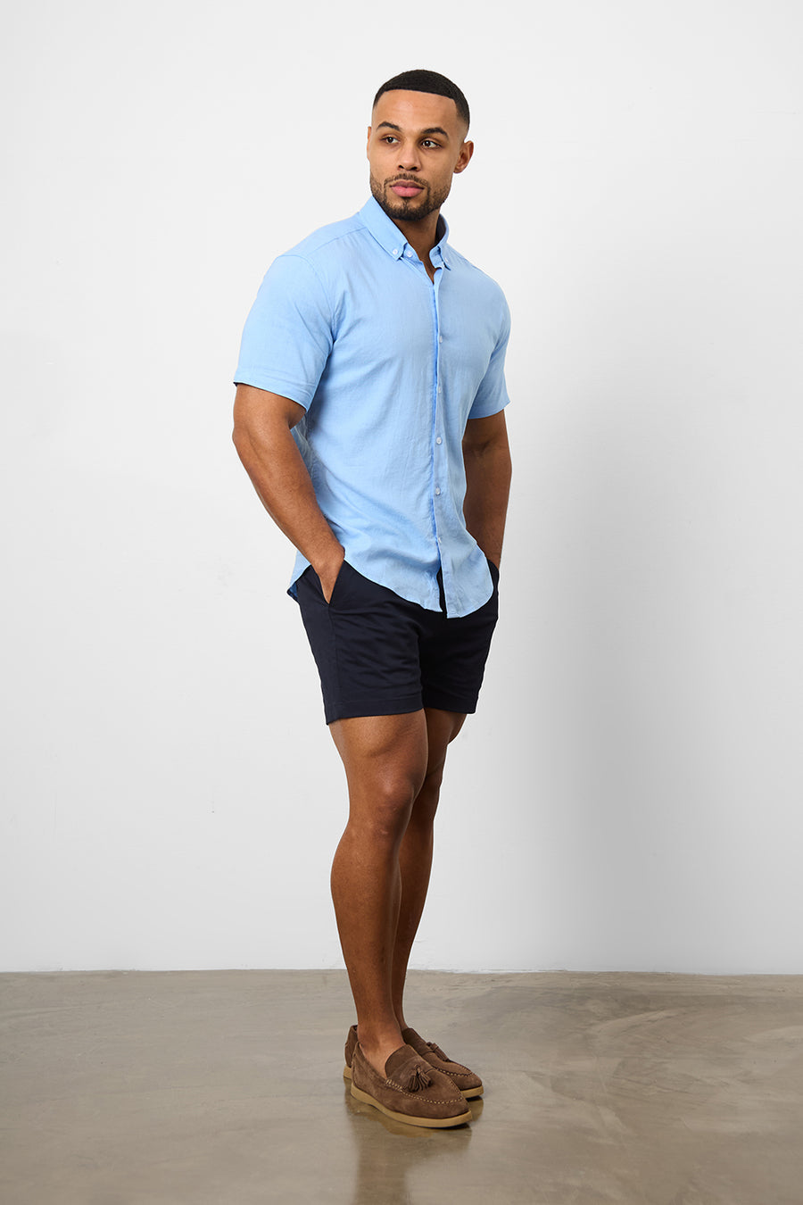 Linen Blend Button Through Shirt in Sky Blue - TAILORED ATHLETE - USA