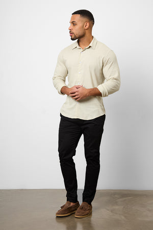 Linen Blend Button Through Shirt in Stone - TAILORED ATHLETE - USA