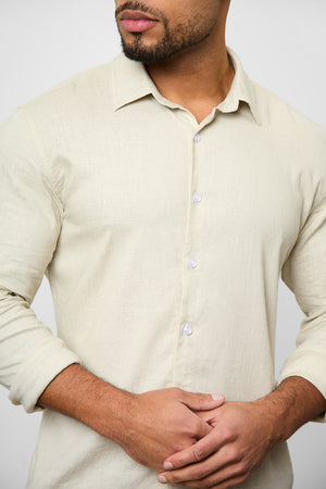 Linen Blend Button Through Shirt in Stone - TAILORED ATHLETE - USA