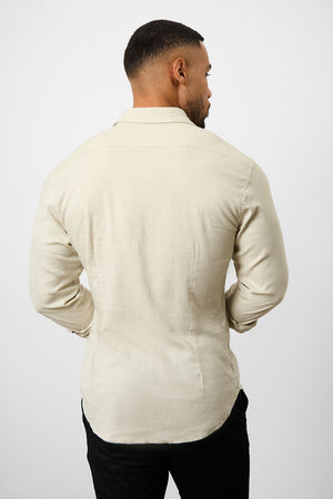 Linen Blend Button Through Shirt in Stone - TAILORED ATHLETE - USA