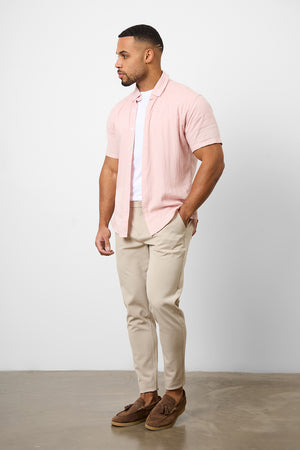 Linen Blend Button Through Shirt in Pink - TAILORED ATHLETE - USA