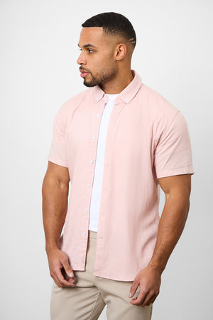 Linen Blend Button Through Shirt in Pink - TAILORED ATHLETE - USA