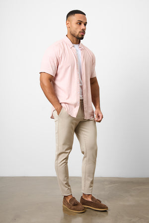 Linen Blend Button Through Shirt in Pink - TAILORED ATHLETE - USA