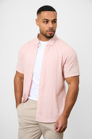 Linen Blend Button Through Shirt in Pink - TAILORED ATHLETE - USA