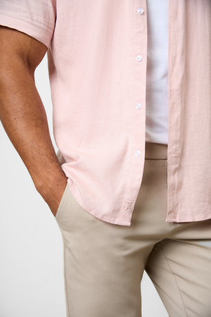 Linen Blend Button Through Shirt in Pink - TAILORED ATHLETE - USA