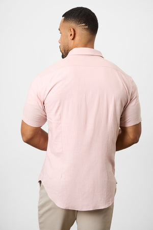 Linen Blend Button Through Shirt in Pink - TAILORED ATHLETE - USA