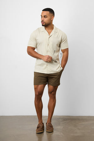 Linen Blend Cuban Collar Shirt in Stone - TAILORED ATHLETE - USA