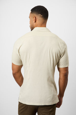 Linen Blend Cuban Collar Shirt in Stone - TAILORED ATHLETE - USA