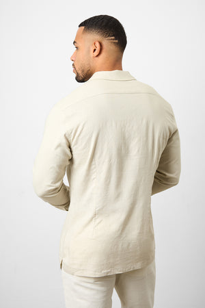 Linen Blend Cuban Collar Shirt in Stone - TAILORED ATHLETE - USA