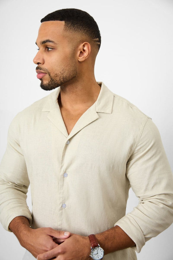 Custom fit linen stand collar shirt - Burnt Brick main image 1