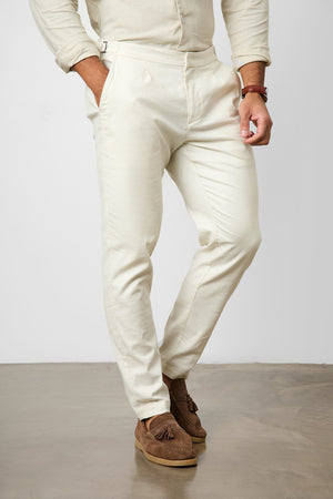 Linen Blend Cropped Pleated Pants in Chalk - TAILORED ATHLETE - USA