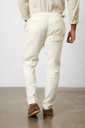 Linen Blend Cropped Pleated Pants in Chalk - TAILORED ATHLETE - USA