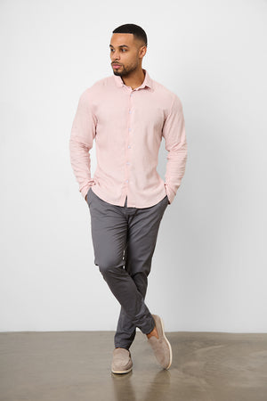 Linen Blend Button Through Shirt in Pink - TAILORED ATHLETE - USA