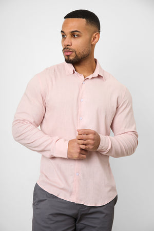 Linen Blend Button Through Shirt in Pink - TAILORED ATHLETE - USA