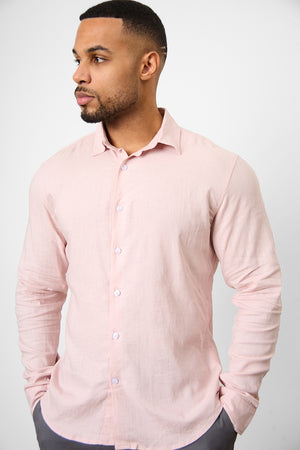 Linen Blend Button Through Shirt in Pink - TAILORED ATHLETE - USA