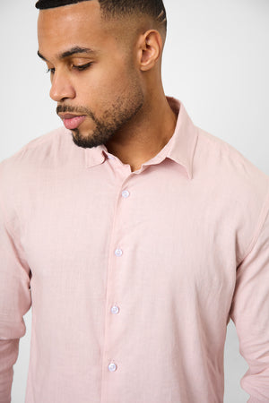 Linen Blend Button Through Shirt in Pink - TAILORED ATHLETE - USA