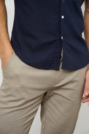 Stretch Linen Blend Button Through Shirt in Navy - TAILORED ATHLETE - USA