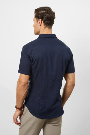 Linen Blend Button Through Shirt in Navy - TAILORED ATHLETE - USA