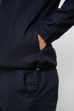 Linen Blend Zip Through Jacket in Navy - TAILORED ATHLETE - USA