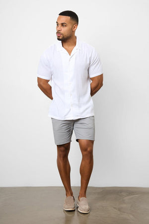 Stretch Linen Blend Cuban Collar Shirt in White - TAILORED ATHLETE - USA