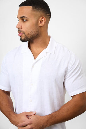 Stretch Linen Blend Cuban Collar Shirt in White - TAILORED ATHLETE - USA