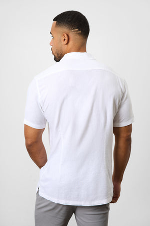 Linen Blend Cuban Collar Shirt in White - TAILORED ATHLETE - USA