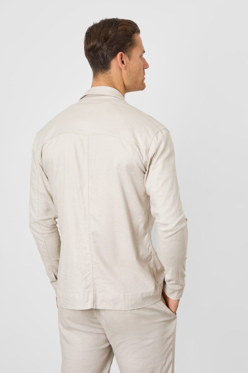 Stretch Linen Blend Pocket Overshirt in Stone - TAILORED ATHLETE - USA