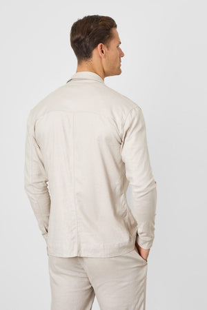 Stretch Linen Blend Pocket Overshirt in Stone - TAILORED ATHLETE - USA