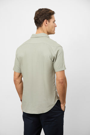 Linen Blend Button Through Shirt in Soft Sage - TAILORED ATHLETE - USA