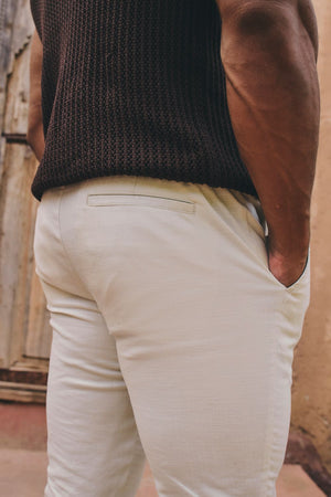 Stretch Linen Blend Cropped Pleated Pants in Chalk - TAILORED ATHLETE - USA