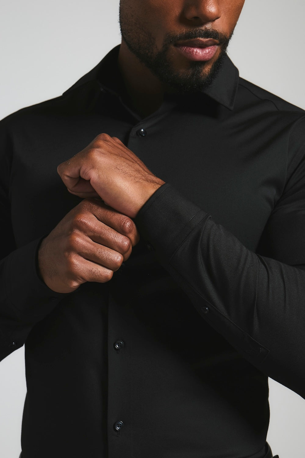 black long sleeve dress shirt Mens Tailored Athlete Muscle Fit Large Academy Mini Dress - stay buttons DG-Halloween Size:M 7.5 / W 9.5