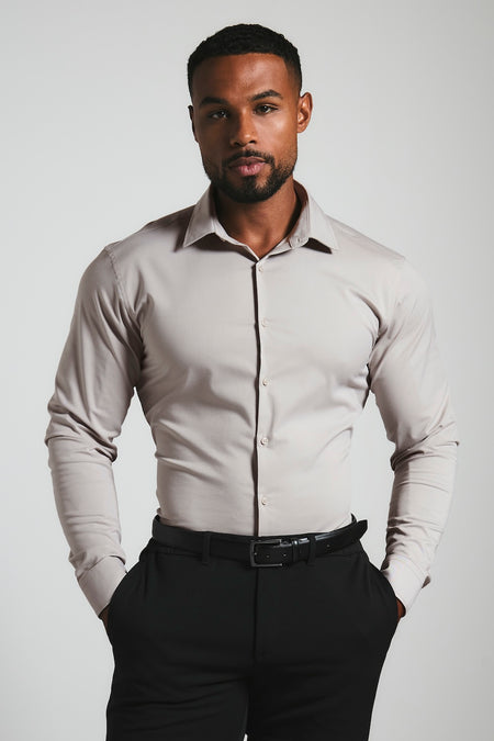 Athletic Fit Dress Shirt in Stone