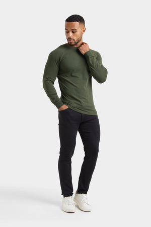 Athletic Fit 3 Pack Long Sleeve T-Shirt in Black, Navy & Khaki