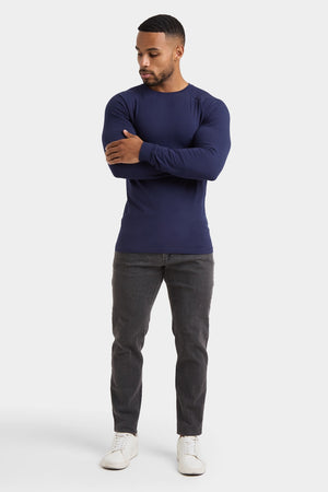 Athletic Fit 3 Pack Long Sleeve T-Shirt in Black, Navy & Khaki