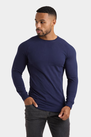 Athletic Fit 3 Pack Long Sleeve T-Shirt in Black, Navy & Khaki