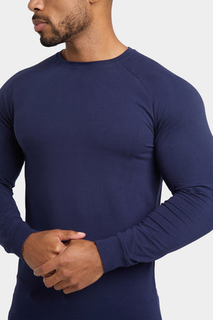 Athletic Fit 3 Pack Long Sleeve T-Shirt in Black, Navy & Khaki
