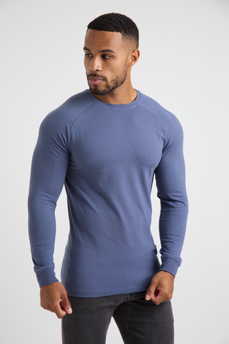 Athletic Fit Long Sleeve T-Shirt in Stone Blue - TAILORED ATHLETE - USA