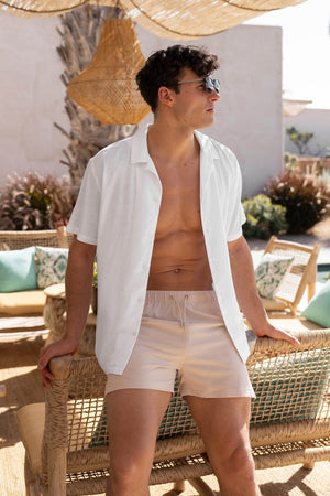 Linen Blend Cuban Collar Shirt in White - TAILORED ATHLETE - USA
