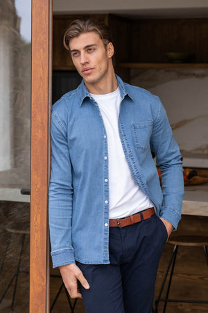 Denim Shirt in Pale Blue - TAILORED ATHLETE - USA