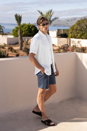 Linen Blend Button Through Shirt in White - TAILORED ATHLETE - USA