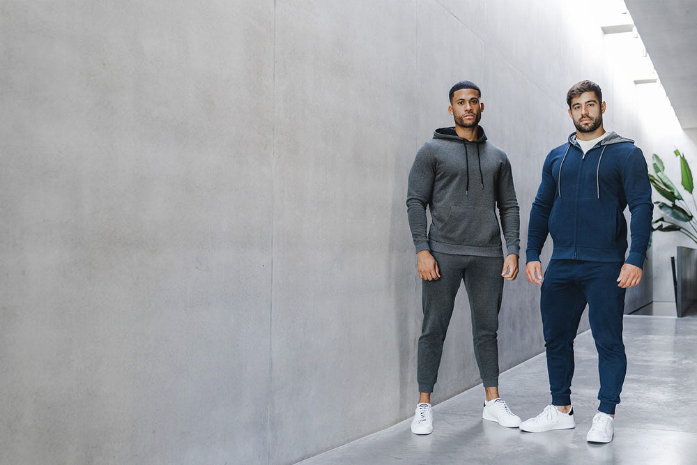 Layered graphic displaying muscle-fit clothing with added visual effects for website or social media