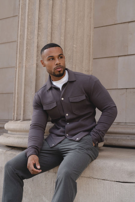 Lined Jersey Shacket in Dark Mole - TAILORED ATHLETE - USA