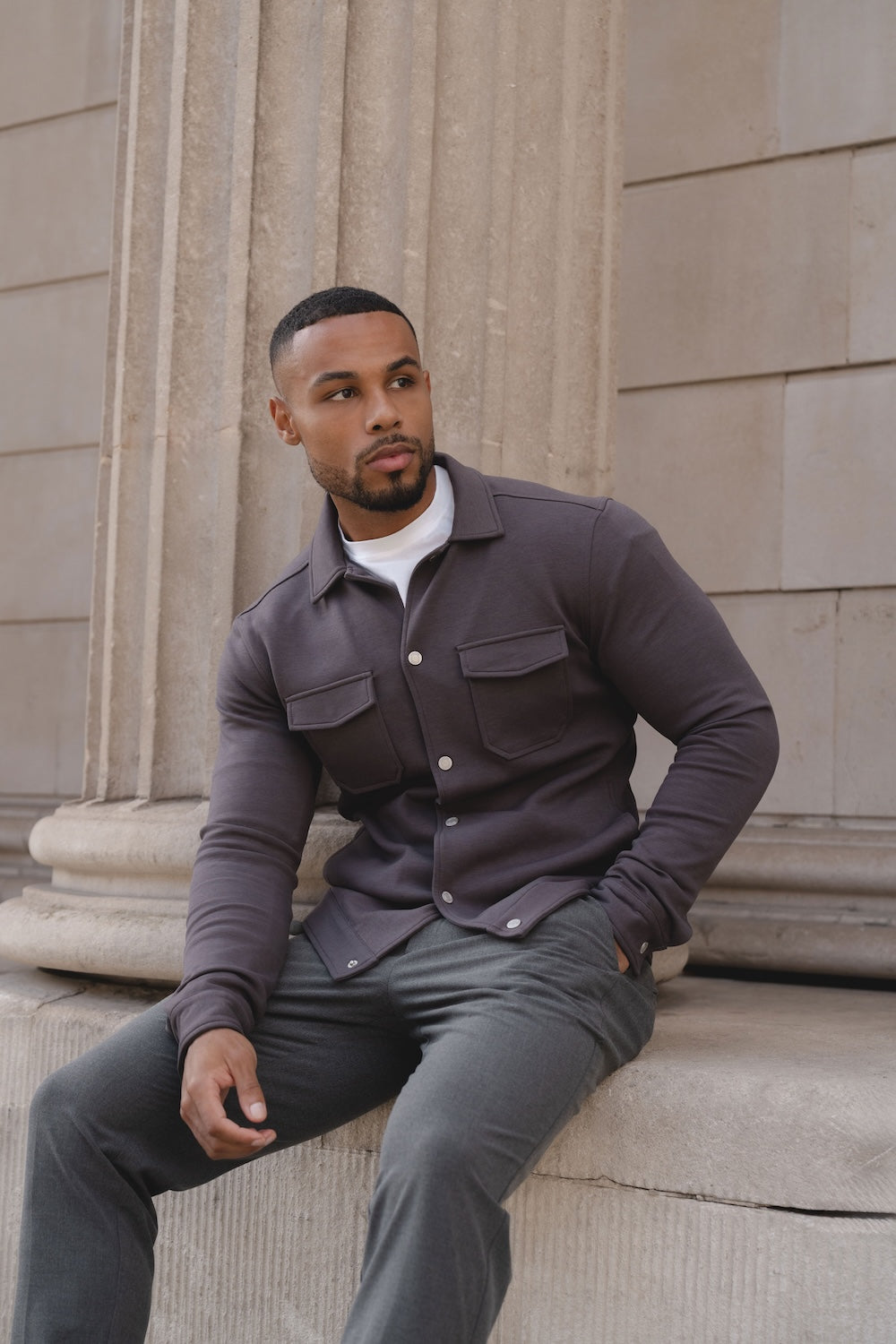 Lined Jersey Shacket in Dark Mole - TAILORED ATHLETE - USA