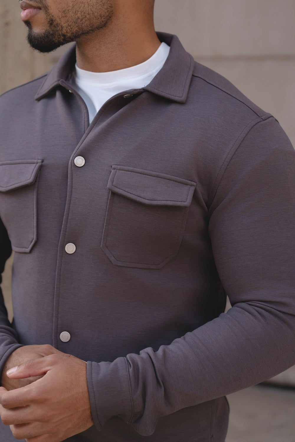 Lined Jersey Shacket in Dark Mole - TAILORED ATHLETE - USA