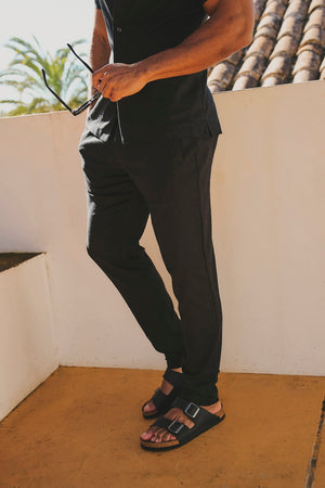 Stretch Linen Blend Single Pleated Pants in Black - TAILORED ATHLETE - USA